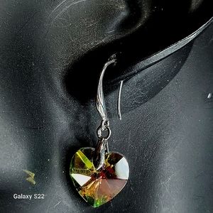 Faceted Pink Crystal Heart Drop Earrings Pink Yellow Faux Crystals NWT